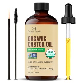 Botanic Hearth Aceite De Ricino | Certificado Usda Orgánico | 100% Puro Y Sin Hexano | Prensado En Frío | Crecimiento Para Pestañas, Cejas, Cabello | Con Cepillo Para Cejas Y Pestañas | (Bot