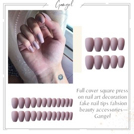 Gangel Ballerina Coffin Press on Nails Long Matte False Nails Pure Pink Fake Nails Artificial Full Cover Nails for Women and Girls(24 pcs) (Short Ballerina-Nude Pink)