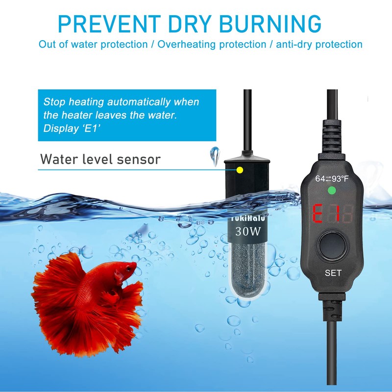 YukiHalu Super Mini Aquarium Heater, 10W 20W 30W Adjustable Fish