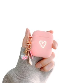 Fycyko Kompatibel mit AirPods 2 & 1, Herz Muster mit Niedlicher Glücksball Airpods Case mit Schlüsselanhänger Stoßfeste AirPods Schutzhülle für Mädchen Frau für Airpods 2 & 1-Rosa