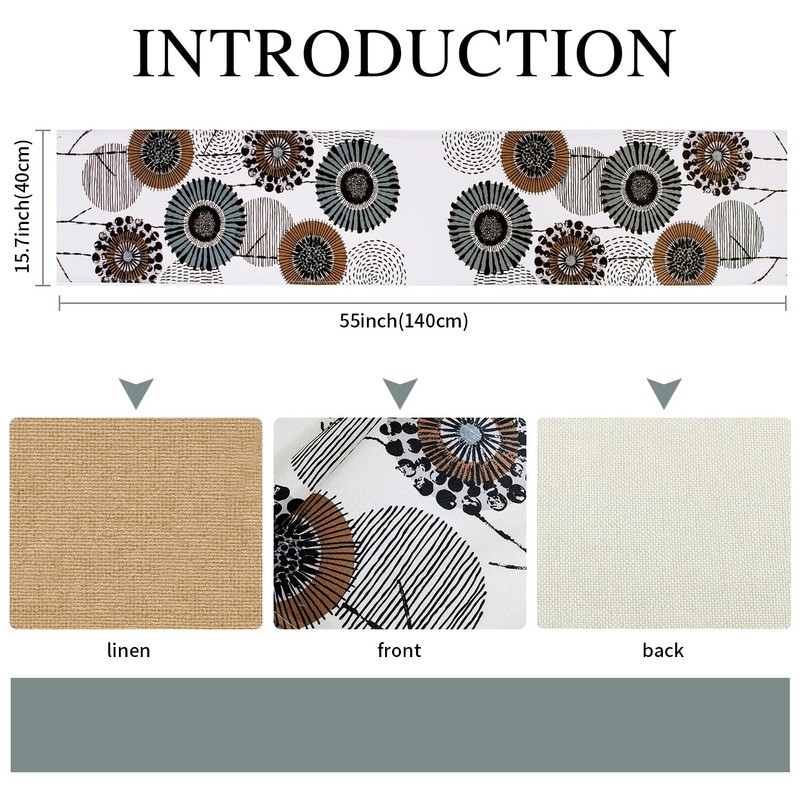 Table Runner Flowers Modern Abstract Table Runner Green Brown Table