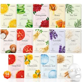 KONEUK 14 Pack Sheet Face Masks Skincare, Hydrating Face Masks Suitable for Dry Skin, Bulk Facial Mask Set for Women Skin Care, Face Mask Gifts Set fo