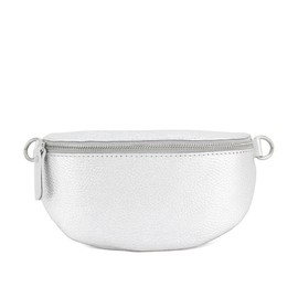 Bumbags for Ladies, Italian Genuine Leather Fashion Belt Bag Sling Shoulder Bag for Women Ladies Adjustable Multipurpose Chest Bag and Shoulder Bag (Silver)