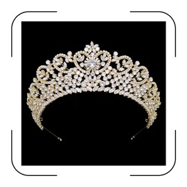 Gold Crystal Crowns and Tiaras Wedding Tiaras for Bride 5A Cubic Zirconia Quinceanera Crown Heart Shape Big Princess Pageant Prom Party Headband CZ Crystal Hair Accessories Bridal Headpieces