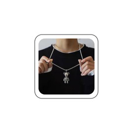 Wendalern Silver Bear Necklace Graffiti Bear Pendant Necklace Long Box Link Chain Necklace Cute Cartoon Animal Bear Sweater Chain Necklace Jewellery Gifts for Women Girls, Zinc, No Gemstone