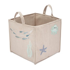 Crane Baby Fabric Nursery Storage Basket, Toy Storage, Sea Life Theme, 14"x14", Toy Basket, Baby Storage Organizer, Toy Organizers and Storage Bins, Baby Organizers and Storage, Toy Bins