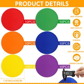 Tinideya 60 Pcs TPE Floor Spot Markers Floor Dots for Gym Flat Non Slip Spot Marker Dance Dot for Classroom Gym Sports Soccer Basketball Agility Training Field Marking Equipment(8 Inch)