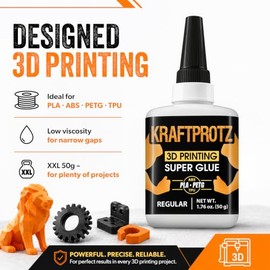 ARKA - Kraftprotz Impresión 3D 50 g Super Pegamento Extra Fuerte Ideal para pegar PLA, ABS, PETG y TPU Incluye Punta Especial para Evitar Secado Líquido Super Pegamento