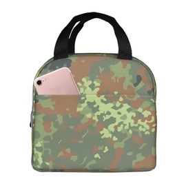 German Bundeswehr Flecktarn Camo Lunch Bag for Women & Men Adult Insulated Lunch Box, Small Leakproof Cooler Food Lunch Containers Reusable High Capacity Lunch Tote Bags for Work, Travel, Outdoor