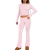 M_Eshop 2 Piece Set Women Outfit Lounge Sets Skims Long Sleeve Top And Flare Leggings Fold Over Yoga Pants Pajamas Set (Pink, Large)