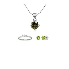 Paris Jewelry 18k White Gold 6Ct Round Created Peridot Necklace, Earrings, Bracelet Set Plated