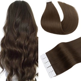 Benehair Tape in Hair Extensions Real Human Hair 14 Inch 50g 20pcs Chocolate Brown Straight Silky Soft Real Hair Seamless Double Side Tape in Hair Extensions for Women-4