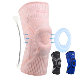 INDEEMAX Knee Support Men and Women, Compression Knee Support with Side Stabilisers & Patella Gel Padding, Bandage Knee for Relieves Knee Pain, ACL, Meniscus Tear, Arthritis, Pink, M