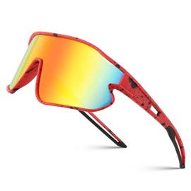 Karsaer E1229 Kids Sunglasses, Unisex, Youth Sunglasses, Sports Sunglasses, UV 400 UV Protection, Baseball, Tennis, Running, Softball, Cycling, Unisex, 004 Red/Barrack Frame & Red Lens