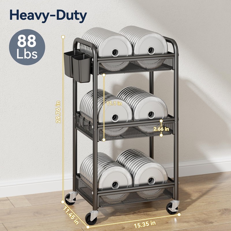 YASONIC 3 Tier Rolling Cart – Metal Utility Storage Cart