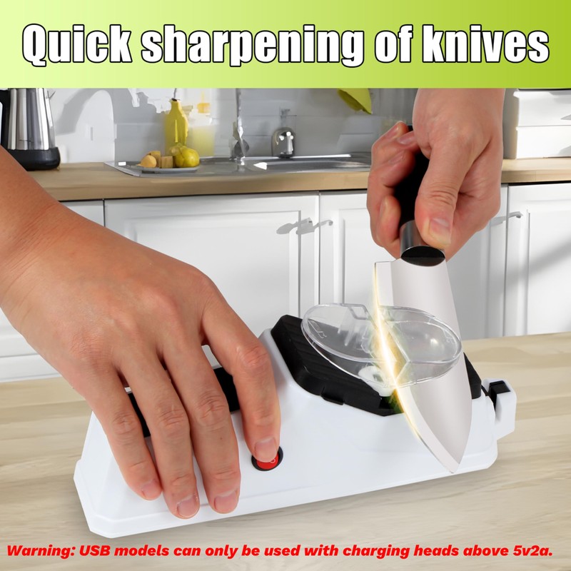 Gusneck Electric Knife Sharpener,(USB) Double Sided Knife Sharpener,Quick Sharpening &