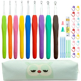 Weabetfu Crochet Hook 9 Sizes Crochet Hook Set,50pcs Yarn Crochet Kit for Beginners Ergonomic Soft Handles for Arthritic Hands,Crochet Needles Kit with Case for Crocheters(2mm-6mm)