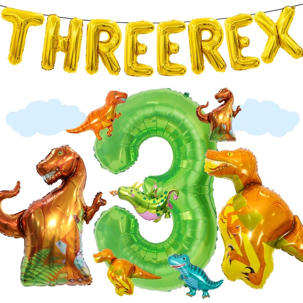 Bluegogo 16Pcs Three Rex Balloons, Three Rex Birthday Party Decorations