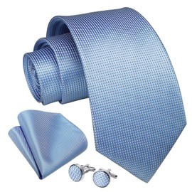 Enlision Men's Tie Wedding Ties Tie and Pocket Square Cufflinks Set Silk Paisley Silk Tie with Handkerchief Plain in Various Colours, c2 light blue 2