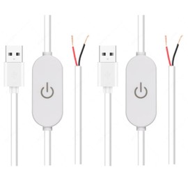 RecDec 2 Pack Led Strip Lights On/Off Switch Cable with 2 Pin Wire LED Desk Lamp Touch Dimmer Switch USB Cable for Warm White LED Strip Light Daylight White LED USB Lamp with Clamp Gooseneck Lights