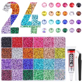 24000Pcs Resin Rhinestones for Bedazzling with Tweezers, Multicolor 3mm Rhinestones for Crafting with B7000 Jewelry Glue for DIY Crafts Clothing Tumblers Shoes Fabric Nail Art