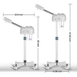 Professional Facial Steamer with Hot Mist Function, Stand Facial Steamer On Wheels, Height Adjustable & 360° Rotatable Nozzle, Use at Home & Salon SPA