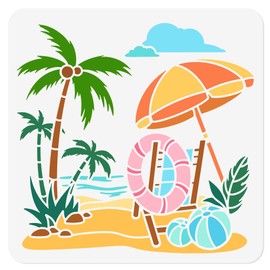 DOODLREAM 30 x 30cm Beach Chair Tropical Wall Stencil Templates, Coconut Tree Reusable Plastic Stencils for Painting on Wood Floor Tile Fabric Glass Furniture, Summer Holiday DIY Home Decor Template