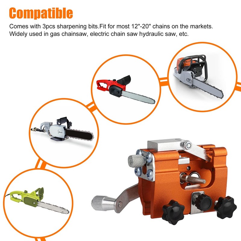 Chainsaw Sharpener, Chainsaw Sharpening Jig Kit with Tungsten Burr, Hand-Cranked