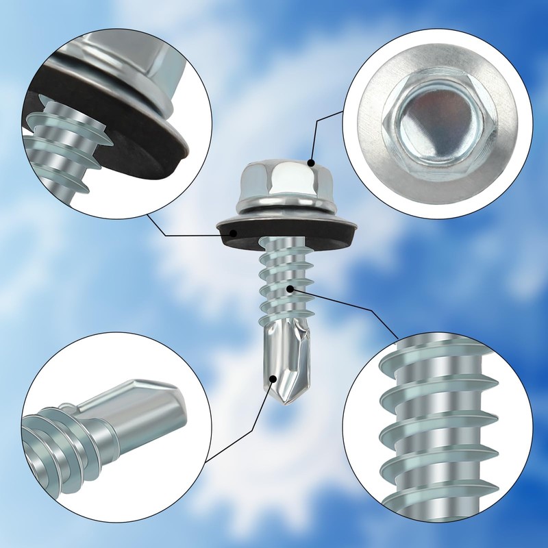 240PCS Roofing Screws with Rubber Washers 4.8x16mm Hex Head Self