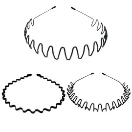 Pack of 3 Metal Hair Bands, Hair Bands Men Women, Wave Metal Headband, Non-Slip Elastic Headband, Hair Band Men, Hair Band Women, for Outdoor Sports Yoga