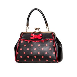 Banned Crazy Little Thing Vintage Bag 50s Rockabilly Polka Top Handle Handbag - Black & Red