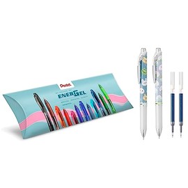 Pentel BLN75KW Energel Kawaii 0.5mm Black Ink Pack of 2 (Texture Onigiro/Uchiwa) & 2 Free Blue Refills