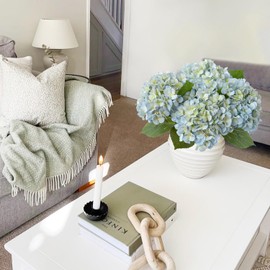 JINWOE Light Blue Hydrangea Artificial Flowers,4Pcs 20" Real Touch Lifelike Silk Artificial Hydrangeas, Full Fake Flowers for Bouquet Table Centerpieces Spring Wedding Indoor Home