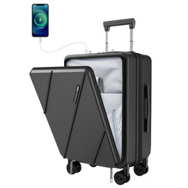 MGOB Carry On Luggage 22x14x9 Airline Approved, Durable Polycarbonate, Front Pocket, USB Port, Expandable, Spinner Wheels, TSA Lock(Black-G4, Carry-On 20-Inch)