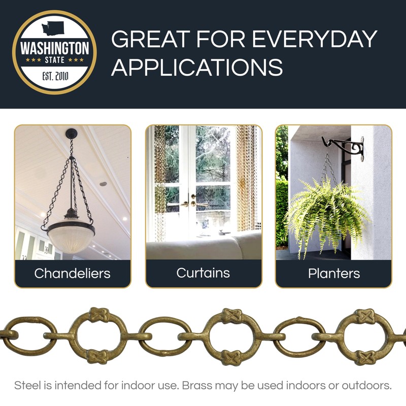 RCH Hardware Decorative Polished Solid Brass Chain for Hanging, Lighting