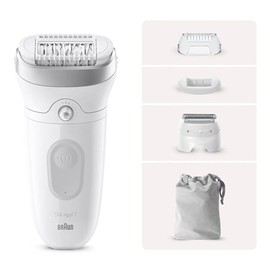 Braun Silk-épil 7 Women's Epilator, Electric Epilator for Women with Wide Head for Easy Epilation, Wet & Dry, Long Smooth Skin, 7-041, White/Silver
