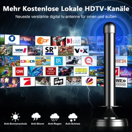 DVBT2 Antenna, Indoor Antenna DVB-T & DVB-T2 Antennas with Amplifier, Long Range and 360° Reception, Indoor Antenna for TVs with Strong Magnetic Base, Suitable for 4K 1080p & All TV-BV18010