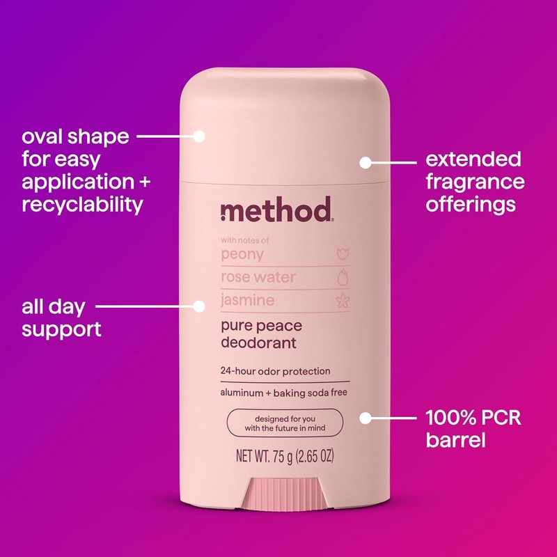 Method Deodorant, Pure Peace, Rose Water, Peonies + Pink Sea