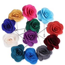 16Pack- Multicolor Flower Lapel Pins Stick Brooch, Handmade Camellia Flower Boutonniere for Men Women Suit Wedding Party
