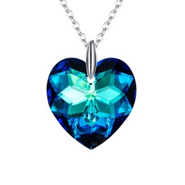 EleQueen 925 Sterling Silver CZ Heart of Ocean Titanic Inspired Bowknot Pendants Necklace (Blue Heart Necklace)