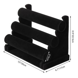 Foraineam 2-Pack Bracelet Holder with Three Tier Racks, Black Velvet Jewelry Display Stands, Watch Bangle 3 Tier T-Bar Jewelry Organizer for Wrist Watch, Scrunchies, Necklaces, Bangles and Bracelets