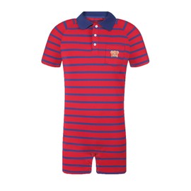 Landofgenie Onesie Pyjamas Men's Short Sleeve Cotton Romper One Piece Bodysuit Striped Romper for Men, red