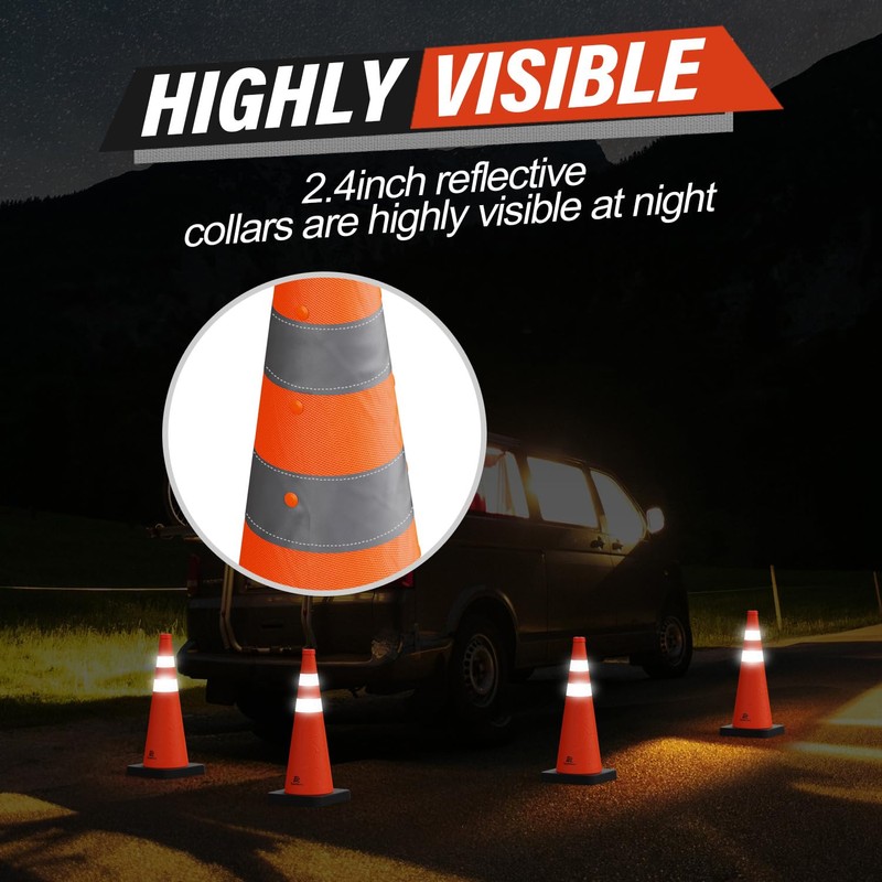 RoadHero 28 Inch 2 Pack Collapsible Traffic Cones with Weighted