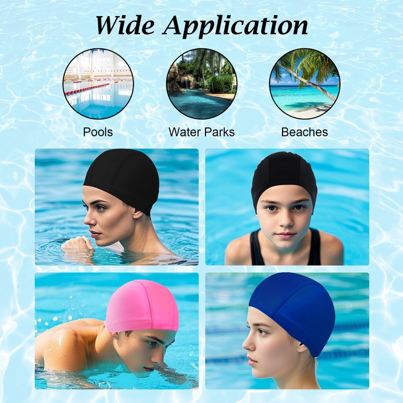 3Pcs Unisex Polyester Swimming Cap, Assorted Colours Fabric Swim Cap,