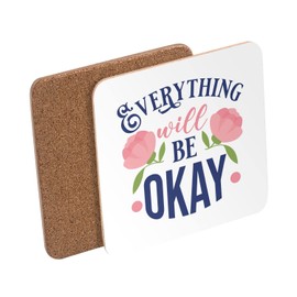 Untersetzer aus Kork – Everything Will be Okay Typographie Botschaft Self Care Bien Etre Health – 6 Stück (95 x 95 mm)