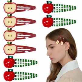 Heogacinlia 8 PCS Red Apple Hair Clips Cute Fruit Hair Bows Apple Barrettes with Rhinestones Mini Teacher Student Hair Jaw Clip for Women Girls Decorative Thick and Thin Hair Accessories （2 Styles）