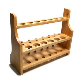 Laboratory Wood Test Tube Rack, 13 Hole, 6 Pin - 2 Shelves, Hole Size 20mm Lower - 26mm Upper - for Tall Test Tubes or stirrers - No Tip Design