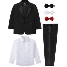 A&J DESIGN Boys Tuxedo Set Suit Toddler Tux Dress Cloths Ring Bearer Outfit Formal Wedding School Gentleman Black 2T