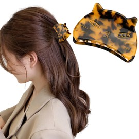 Hapdoo 1pc Yellow Leopard Cat Hair Clips, Cat Gifts for Women Small Cute Animal Hair Claw Clips Cat Lover Gifts for Girls, Funny Pet Themed Hair Accessories Memorial Gift