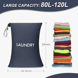 WiseBoy Laundry Bag, 23.6x35 inch Oversized Laundry Bags, Travel Laundry Bag Dirty Clothes Organizer, Nylon Wet Dry Storage Bag for College Dorm, Camping, Caravan, Navy Blue
